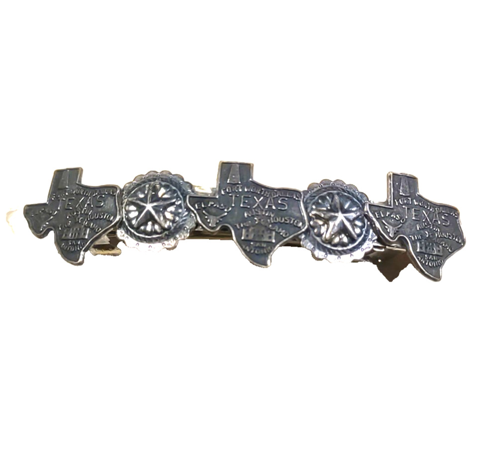 Texas State Western Hair Barrette Tension Clip Silver Tone